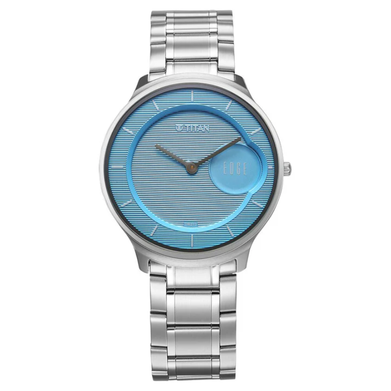 Titan Edge Murals Quartz Analog Blue Dial Stainless Steel Strap Watch For Men-1843SM04